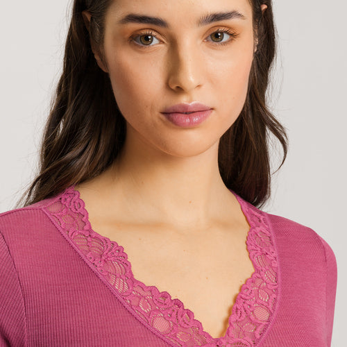 70913 Woolen Lace Short Sleeve Shirt - 2414 Rose Wine