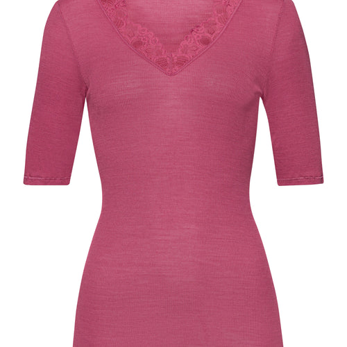 70913 Woolen Lace Short Sleeve Shirt - 2414 Rose Wine