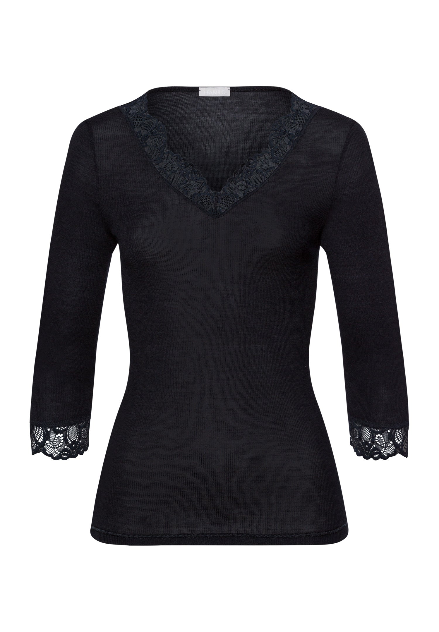 70915 Woolen Lace 3/4 Sleeve Shirt - 019 Black