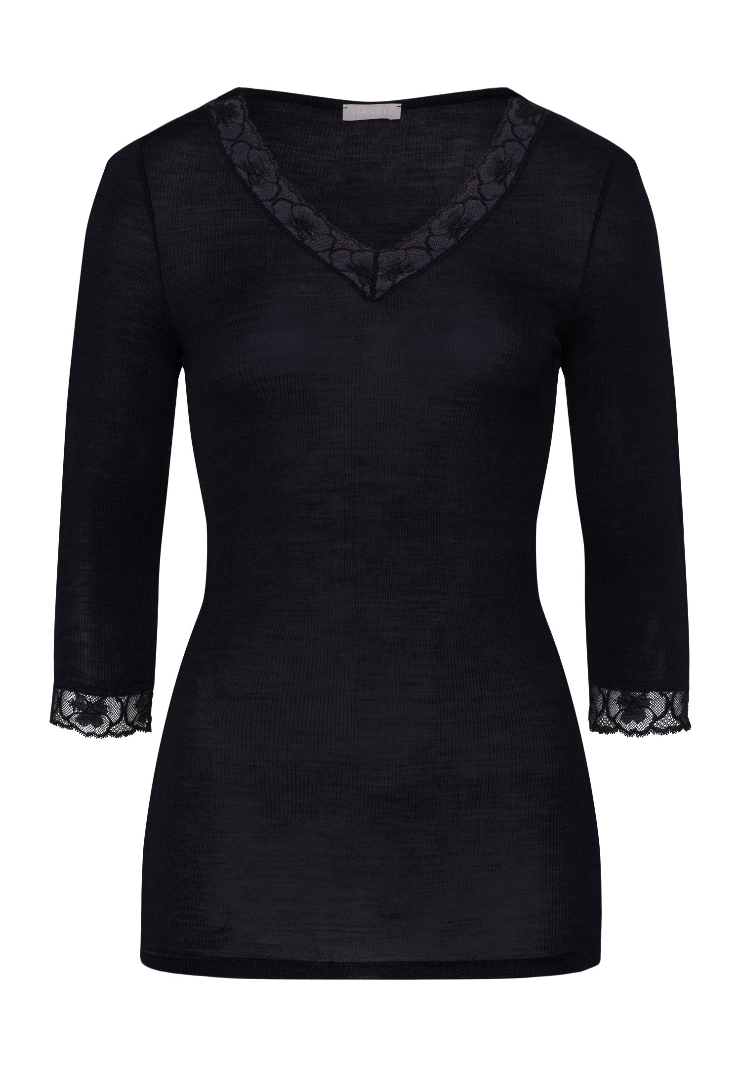 70973 Woolen Lace 3/4 Sleeve Shirt - 019 Black