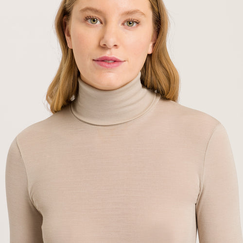 71423 Woolen Silk W Turtleneck Shirt - 2806 Safari