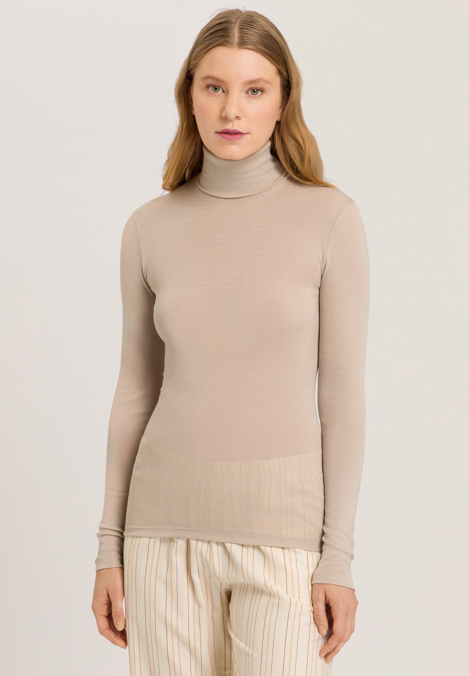 71423 Woolen Silk W Turtleneck Shirt - 2806 Safari