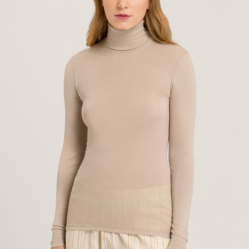 71423 Woolen Silk W Turtleneck Shirt - 2806 Safari