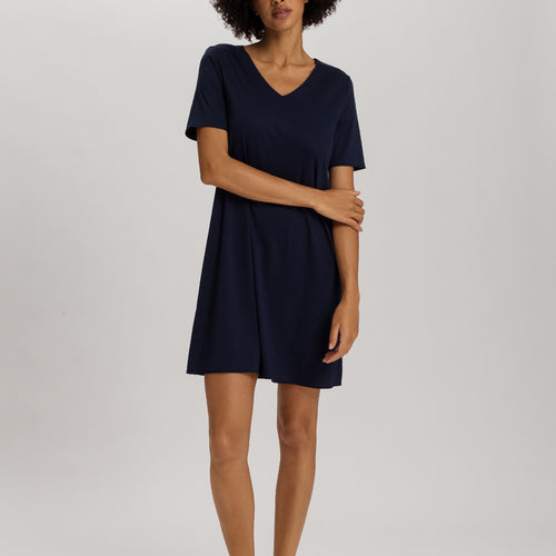 Cotton Silk V-Neck Cotton Nightgown | Deep Navy 74814-1610