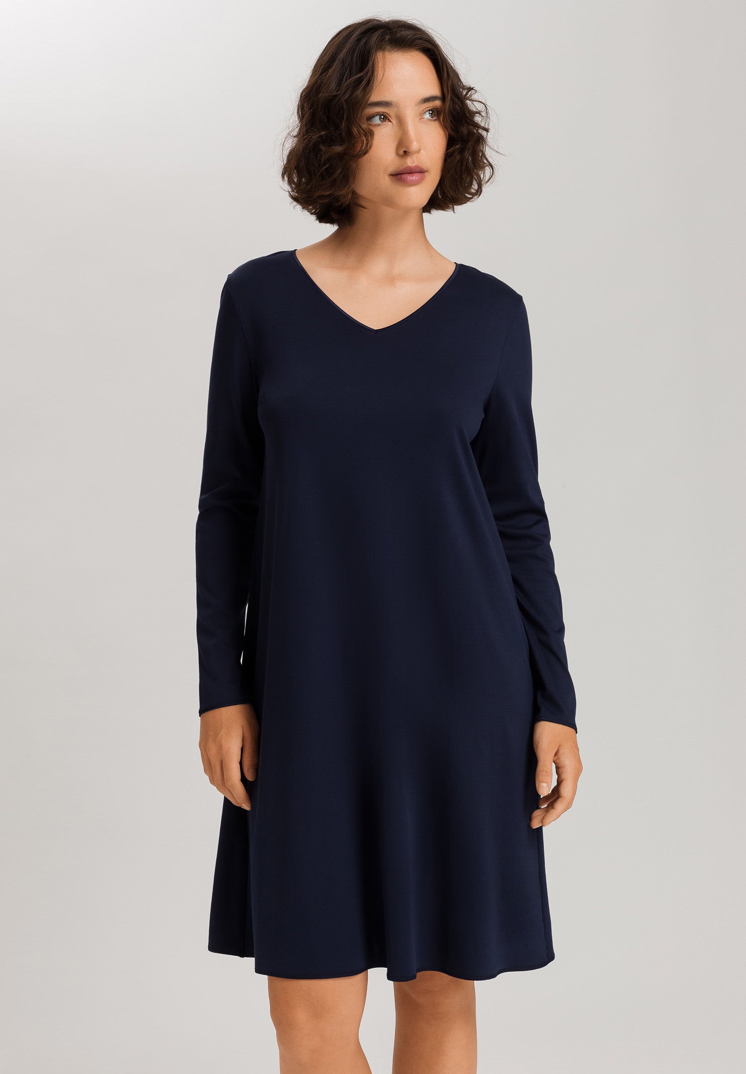 Cotton Silk V-Neck Cotton Nightgown | Deep Navy 74815-1610