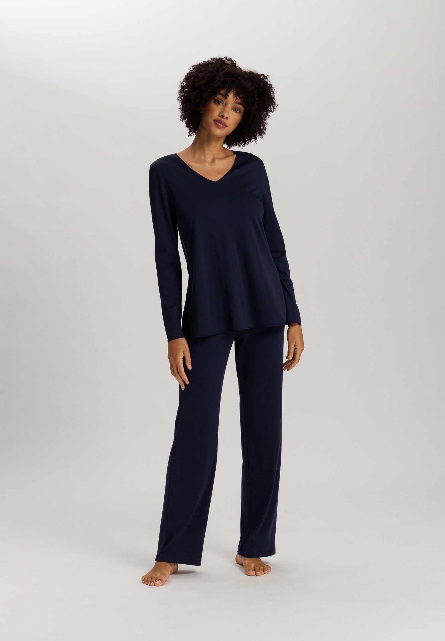 Cotton Silk V-Neck Cotton Pajama Set | Deep Navy 74816-1610