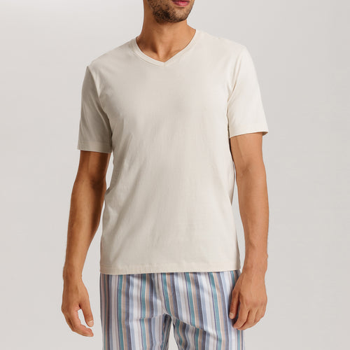 Living Shirts Jersey Cotton V-Neck T-Shirt | Warm Sand 75051-1200