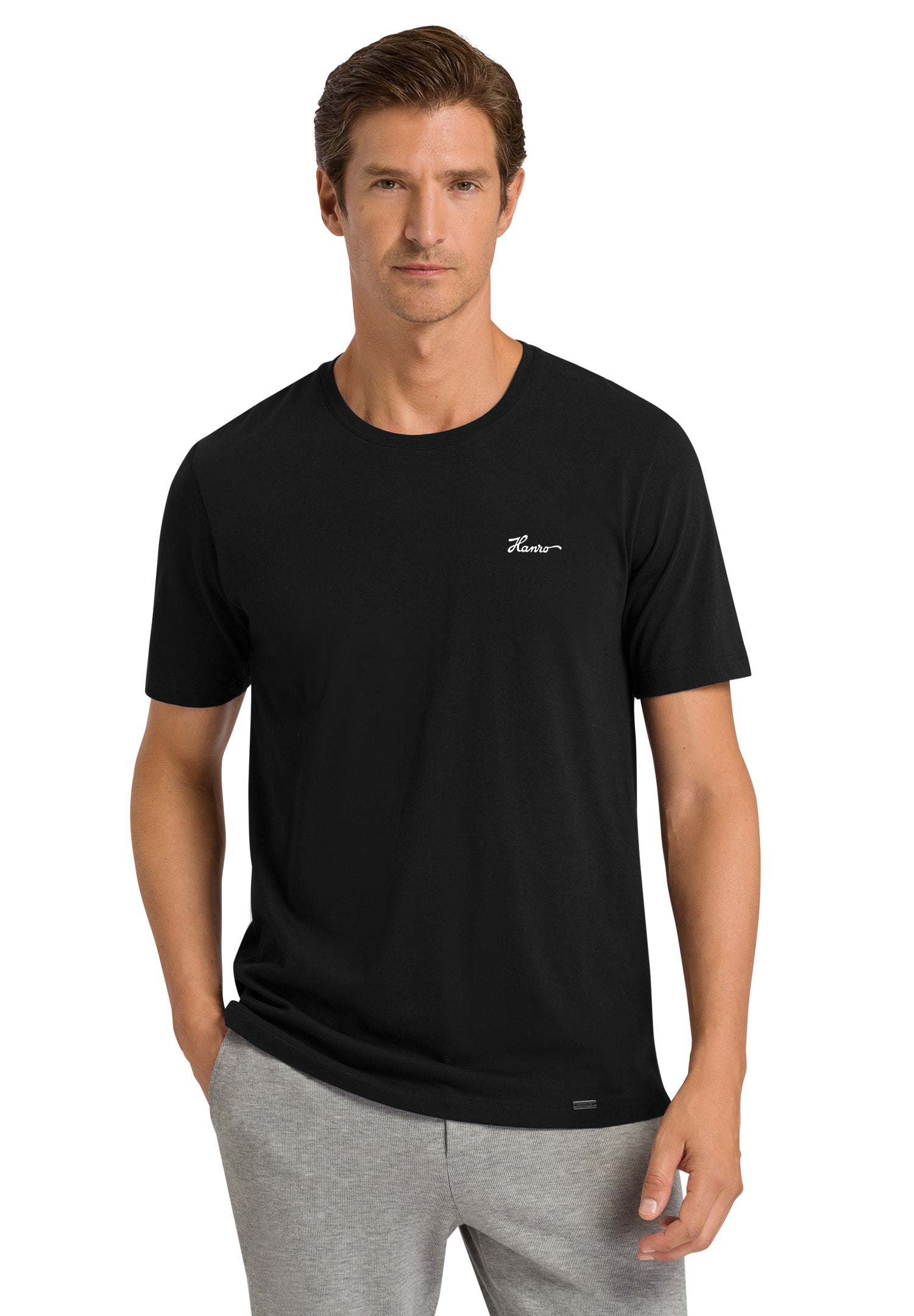 75853 Living Shirts S/Slv Shirt With Hanro Embroidery - 019 Black