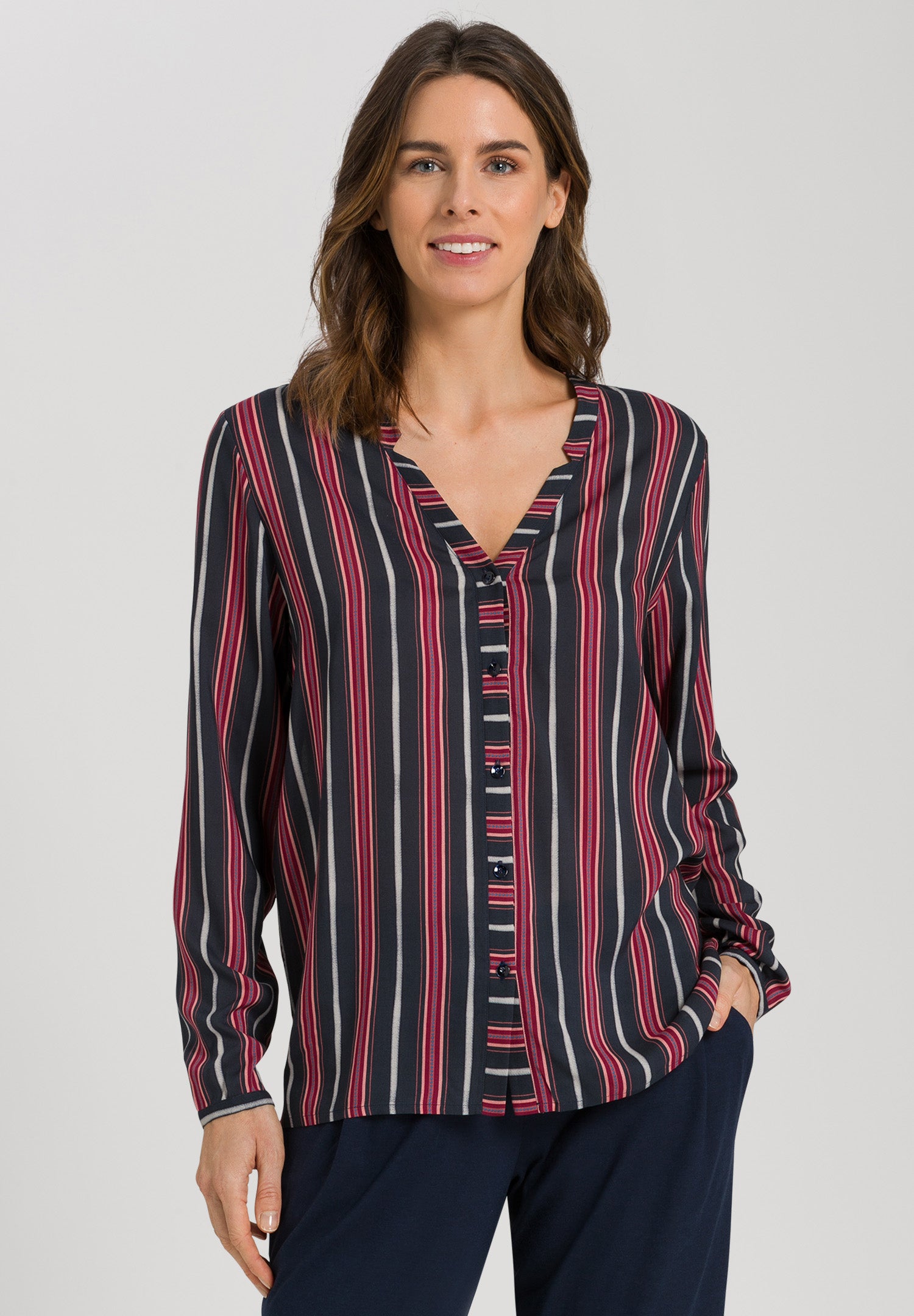 77611 Sleep And Lounge Woven Long Sleeve Shirt - 2984 Marsala Stripe