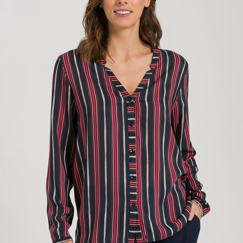 77611 Sleep And Lounge Woven Long Sleeve Shirt - 2984 Marsala Stripe