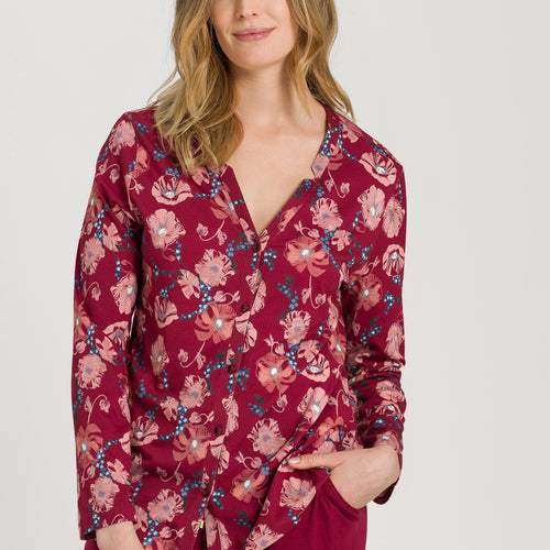 77934 Sleep And Lounge Long Sleeve Button Front Jersey Shirt - 2983 Floral Joy