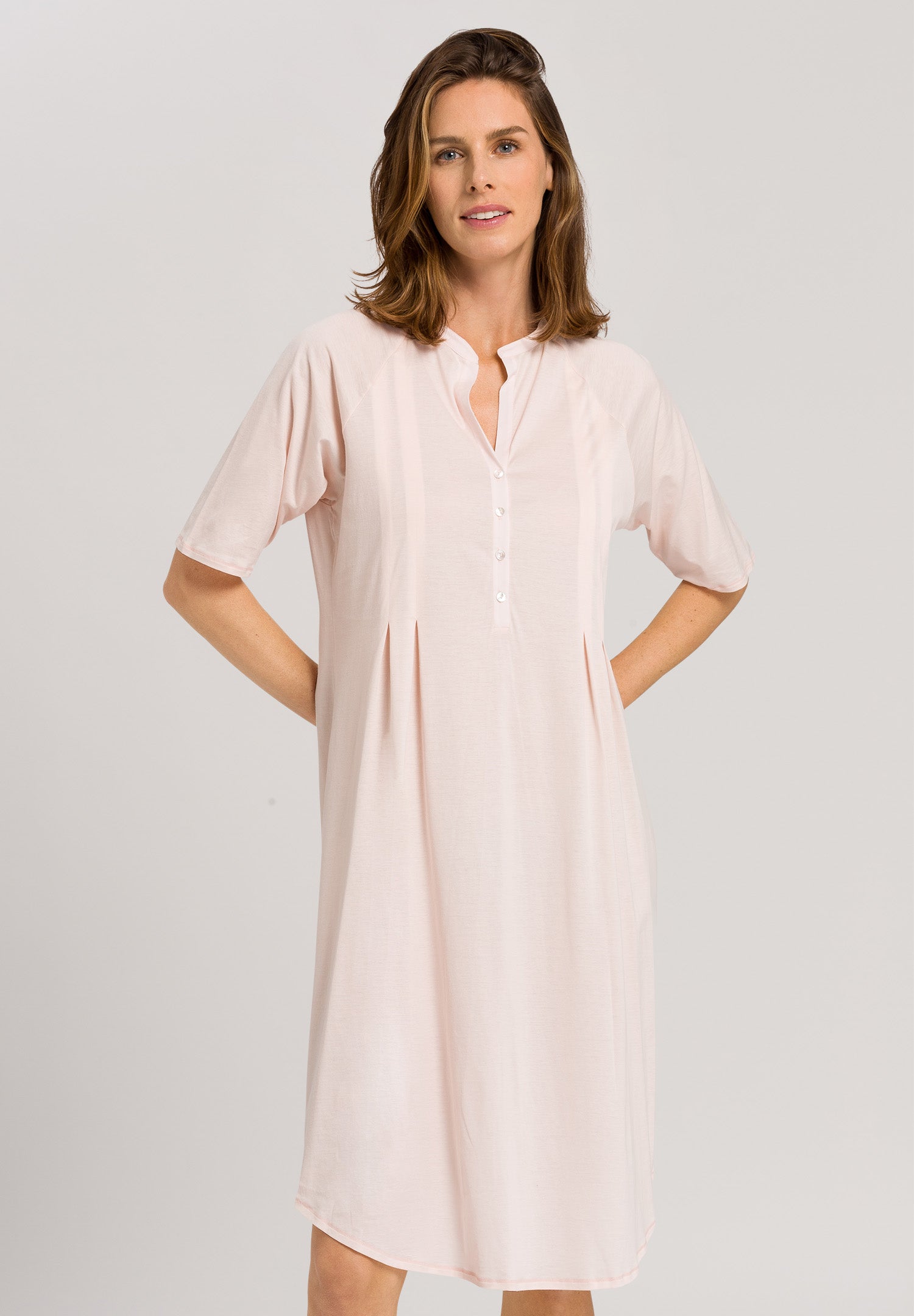 77954 Cotton Deluxe Short Sleeve Button Front Gown - 1334 Crystal Pink