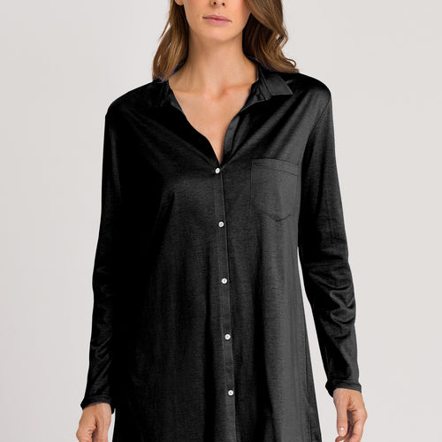 Cotton Deluxe Button Front Cotton Sleep Shirt | Black 77958-019