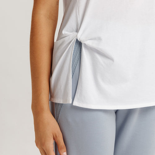 Natural Shirt Cotton Scoop Neck Top With Knot Detail | White 78402-101