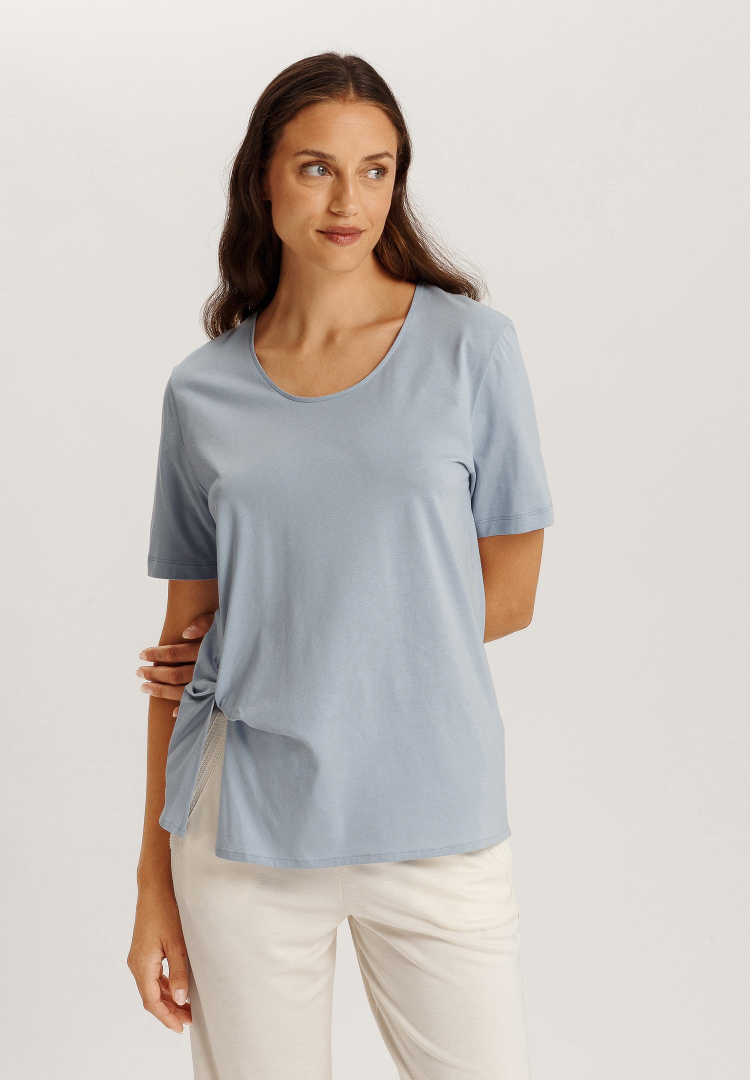 Natural Shirt Cotton Scoop Neck Top With Knot Detail | Sea Breeze 78402-2622