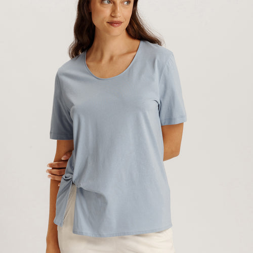 Natural Shirt Cotton Scoop Neck Top With Knot Detail | Sea Breeze 78402-2622