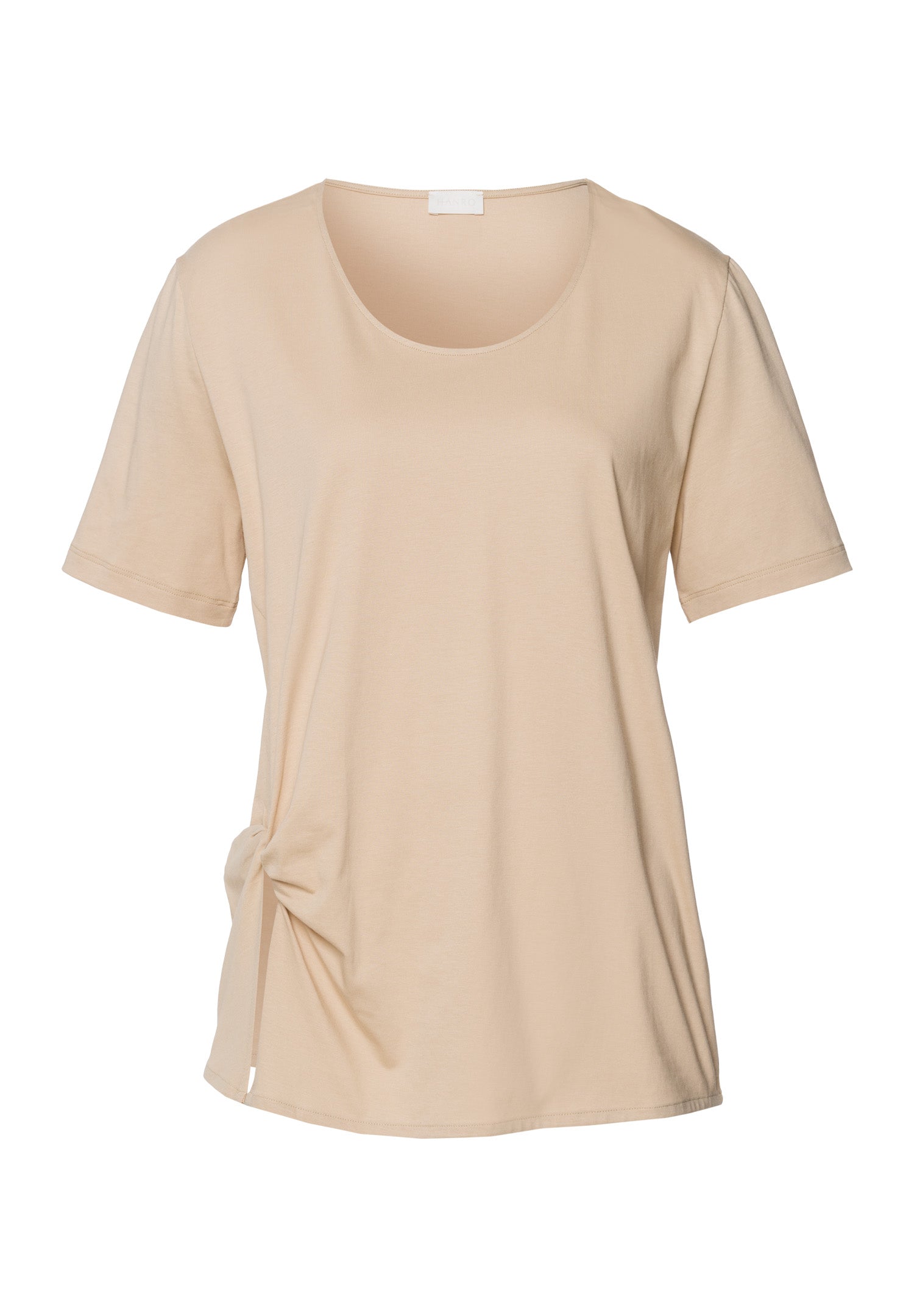 Natural Shirt Cotton Scoop Neck Top With Knot Detail | Iced Cappuccino 78402-2846