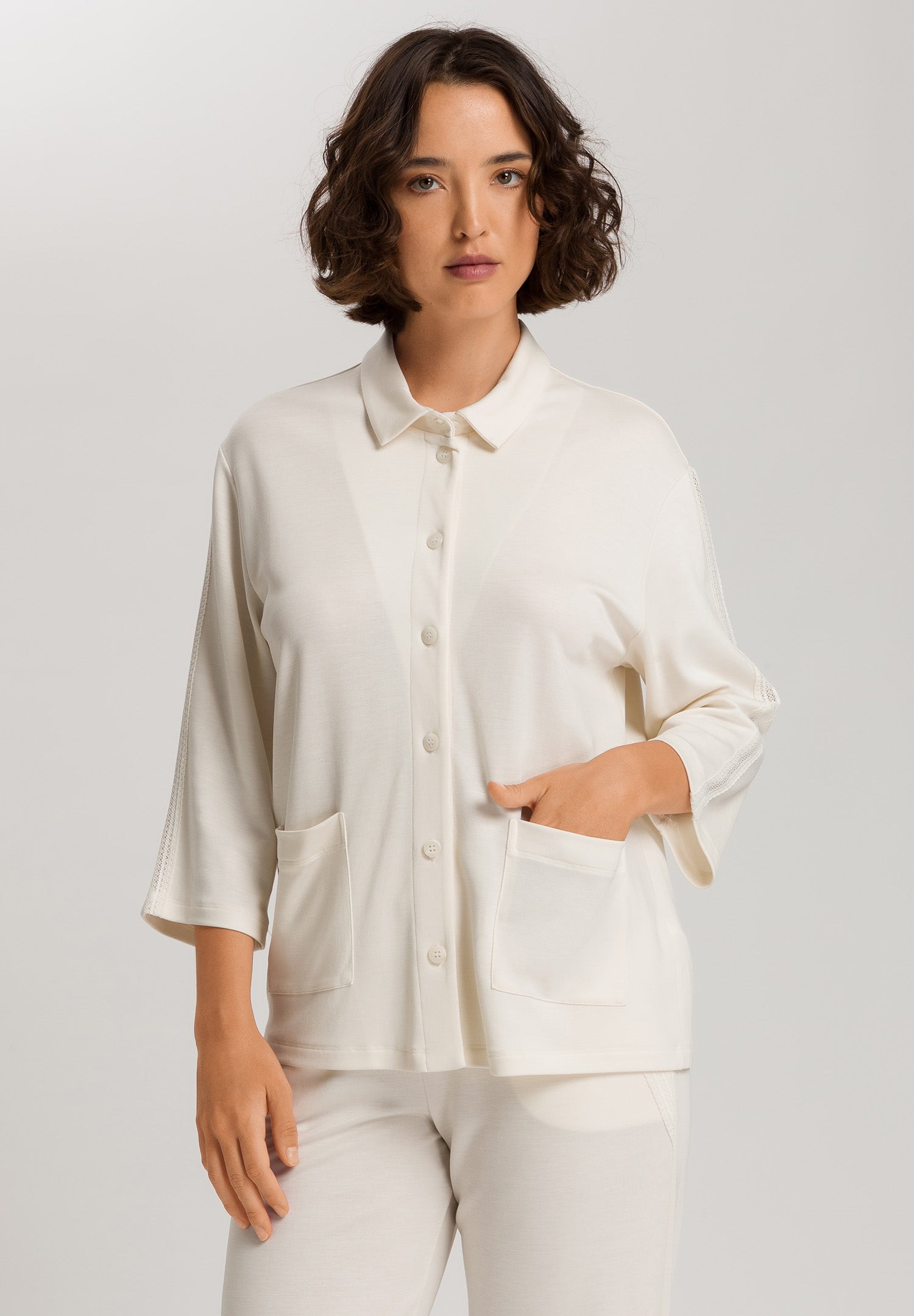 Pure Comfort Tencel™ Button Front Jacket | Misty White 78479-2123