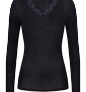 Woolen Lace Fine Ribbed Wool And Silk V-Neck Top | Black 70914-019