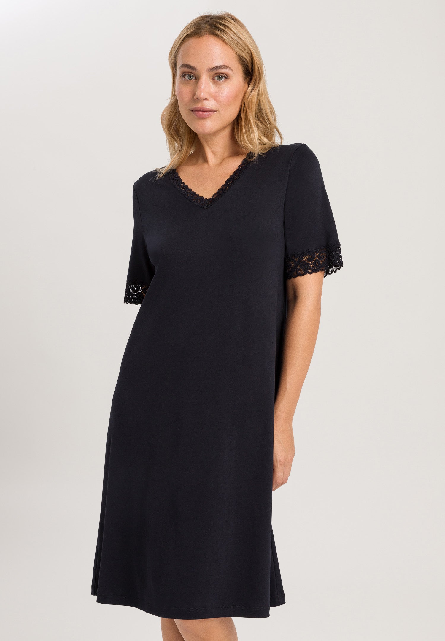 Moments Lace Trim Cotton Nightgown | Black 77040-019